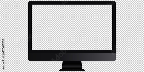 Realistic pc with transparent screen mockup. Vector graphic.