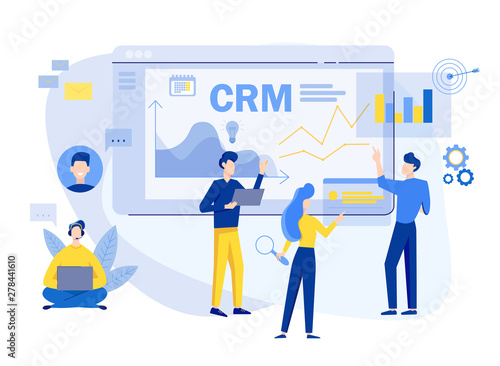 Customer relationship management concept background. CRM vector illustration. Company Strategy Planning. Business Data Analysis