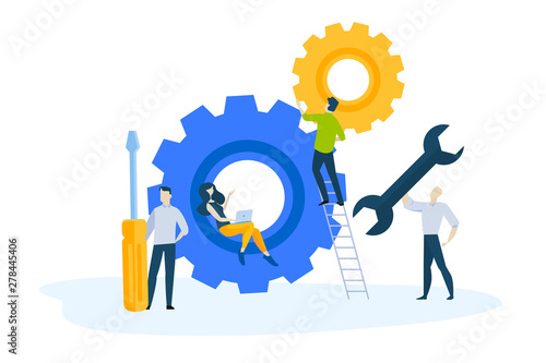 Flat design concept of service and maintenance. Vector illustration for website banner, marketing material, business presentation, online advertising.