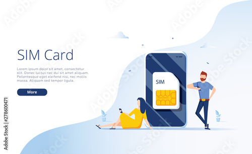 SIM card concept in vector illustration. Mobile network with esim microchip technology. Web banner.