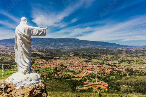 Mirador El Santo and his Jesus statue Villa de Leyva skyline cityscape Boyaca in Colombia South America
