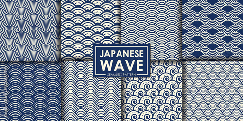 Japanese wave seamless pattern collection, Abstract background, Decorative wallpaper.