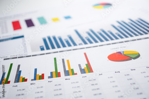 Charts Graphs spreadsheet paper. Financial development, Banking Account, Statistics, Investment Analytic research data economy, Stock exchange trading, Business office company meeting concept.