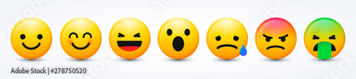 3D Design Vector New Modern Emoticons Set with Different Reactions for Social Network