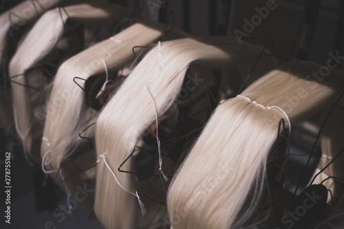 Lot of natural silk in a sewing factory.