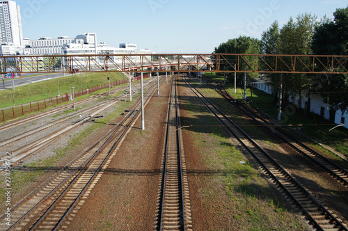 Railway tracks and rails in the city.