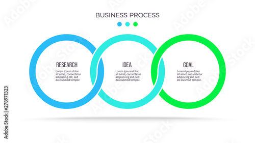 Business process. Infographic with 3 steps, options, circles. Vector template.