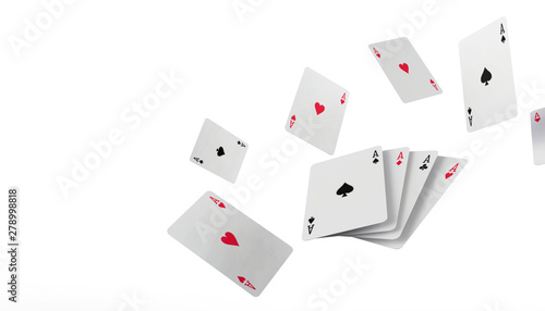 Falling poker playing cards Casino Concept on isolated on white background - 3d rendering