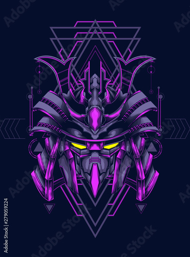 Mecha head with sacred geometry pattern as the background for any digital or apparel stuff