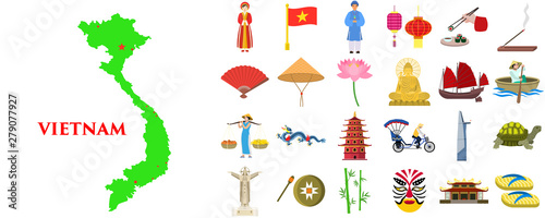 Vietnam icons set. Flat set of vietnam vector icons for web design