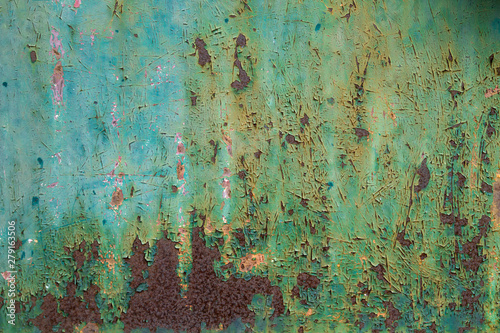Old distressed green rusted wall detail