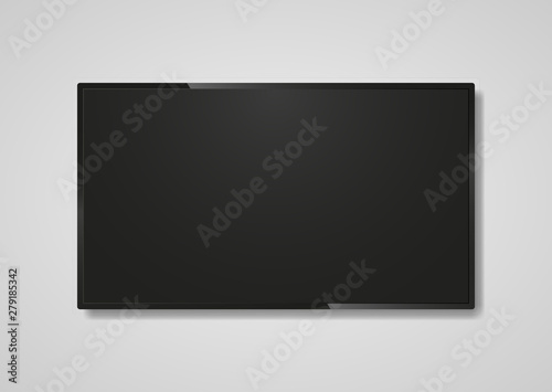 Realistic TV screen. Modern stylish lcd panel. Blank television template. Vector illustration.