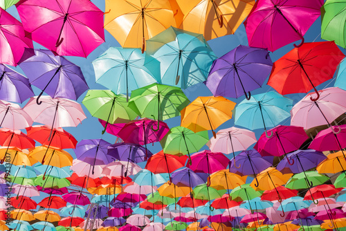 Street decoration colorful umbrellas background