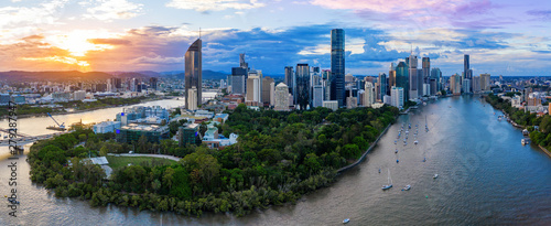 Panorama of Brisbane skyline at sunset