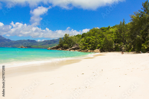 Landscape of beautiful tropical beach at Seychelle island