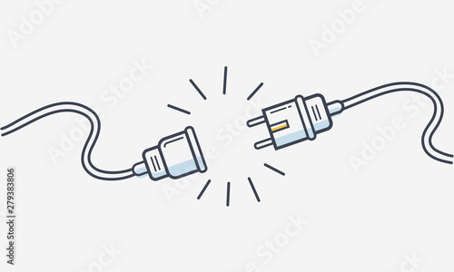 Electric Plug and Socket unplug outline design vector. 404 error background web banner, Electric wire shock, disconnection, loss of connect.