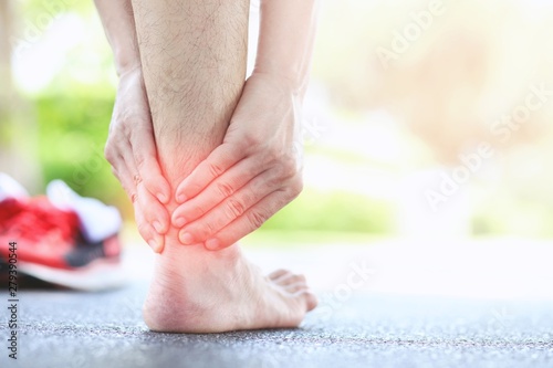 Men have injuries to the back of the ankle, male health care concepts