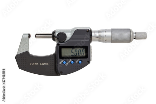 Ball-Anvil digital micrometer 0-25mm. isolated on white background.