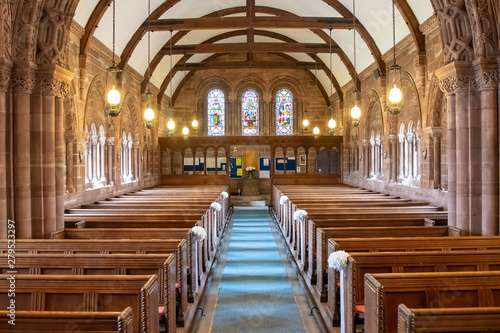 Inside view of a church looking up the aisle