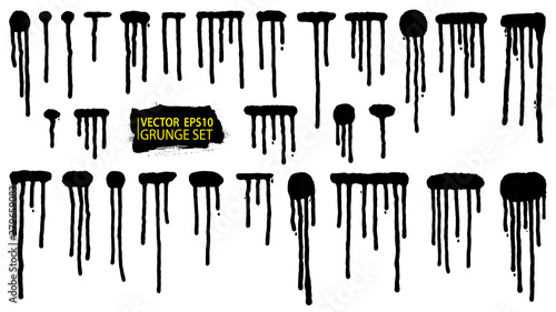 Paint drip. Splatter set. Grunge stains. Water flow. Ink splash. Liquid dripping collection. Spray. Acrylic. Dirty. Scribbles.