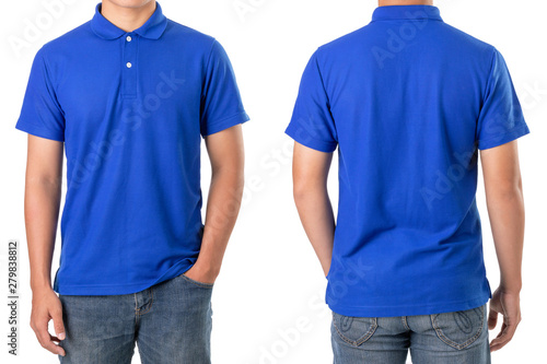 Young Asian man wear blank of blue polo t-shirt