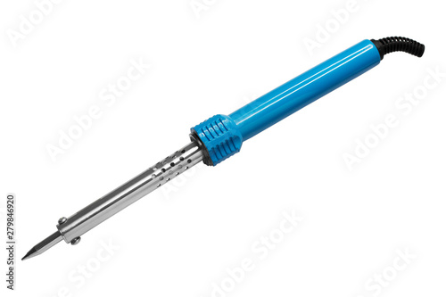 Blue soldering iron on white background