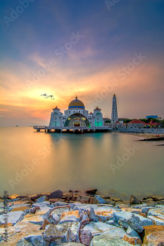 Malacca Straits Mosque ( Masjid Selat Melaka), It is a mosque located on the man-made Malacca Island near Malacca Town, Malaysia