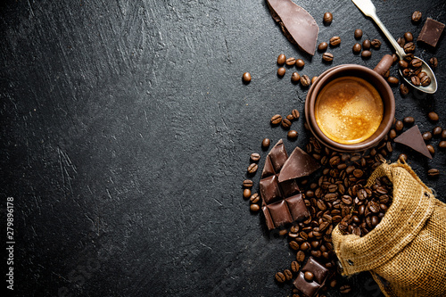 Coffee beans with props for making coffee