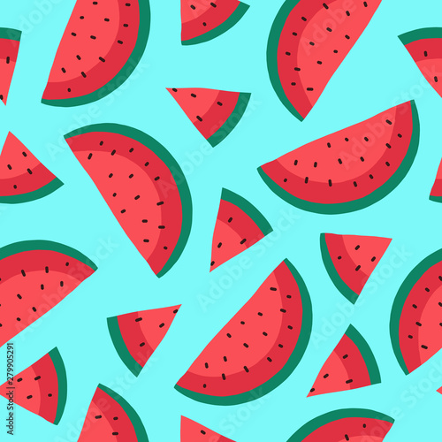 vector seamless pattern of exotic fruits: watermelon. Tropical summer food. Hand-drawn flat illustration. use for the menu and textile.