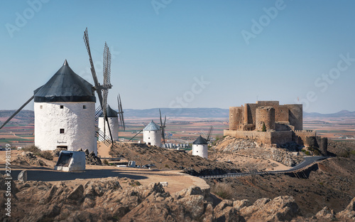 Panoramic view of Consuegra windmills and Castle - Toledo, Castila La Macha, Spain
