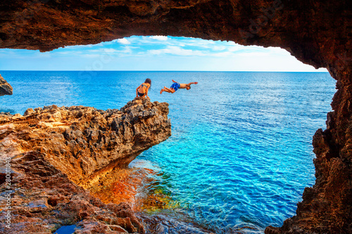 Sea cave near Cape Greko of Ayia Napa and Protaras on Cyprus island, Mediterranean Sea.