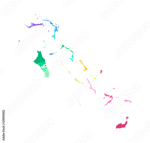 Vector isolated illustration of simplified administrative map of the Bahamas. Borders of the regions. Multi colored silhouettes