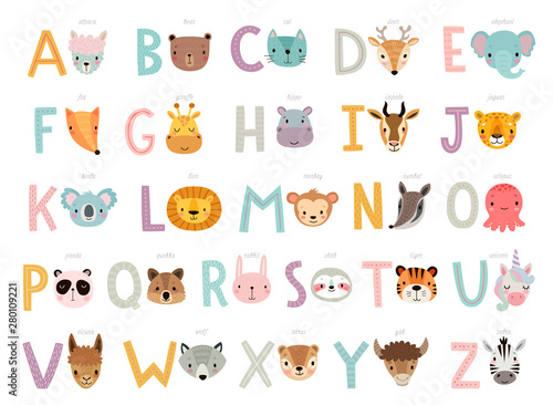 Funny Animals alphabet for kids education.