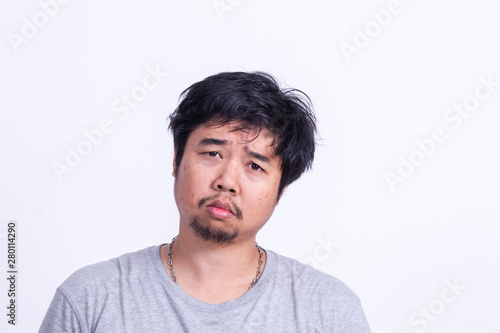 Portrait Young Asian man get stress wih problem and headached