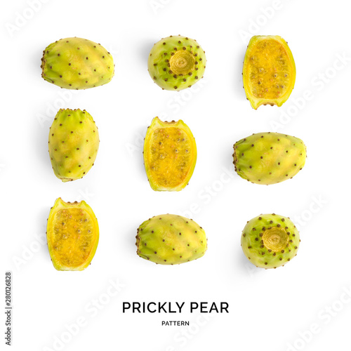 Seamless pattern with prickly pear fruit. Tropical abstract background. Prickly pear fruit on the white background.