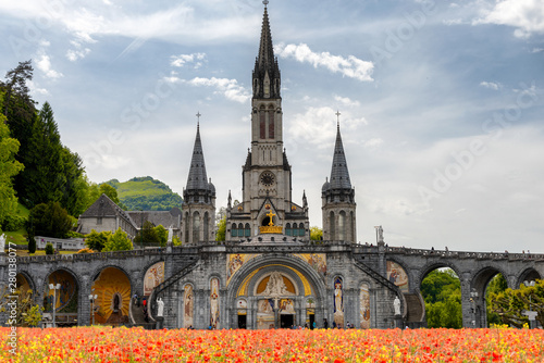 View of the basilica of Lourdes in France