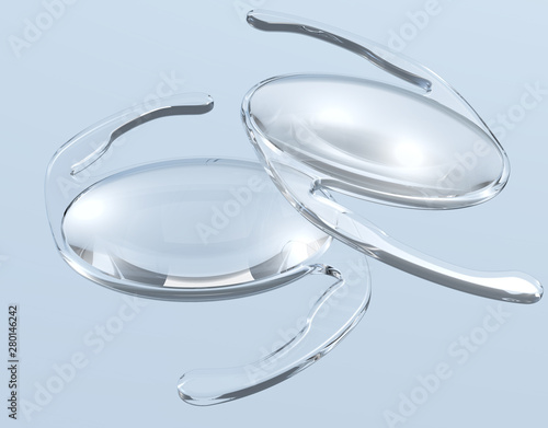 Intraocular lens (IOL) on grey background. Medicallc 3D illustration