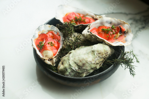 Fresh oysters strawberry appetizer