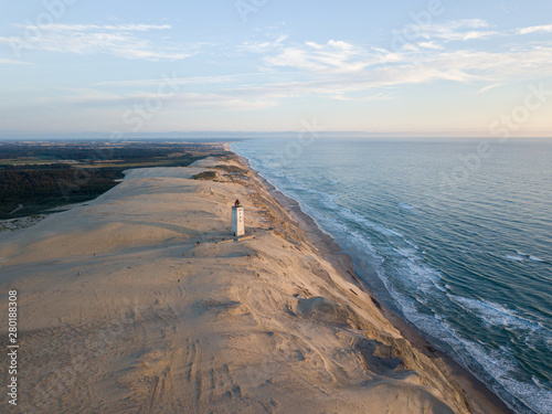 Aerial Drone View of Rubjerg Knude Lighthouse in Denmark