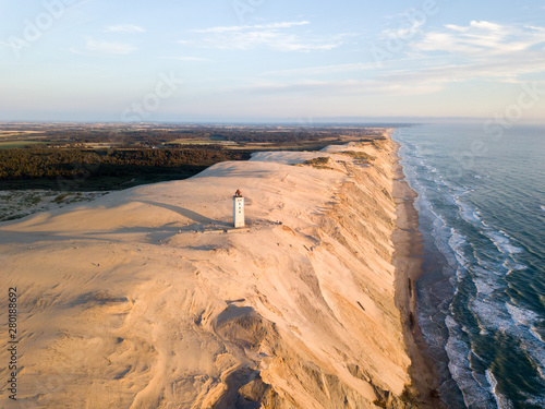 Aerial Drone View of Rubjerg Knude Lighthouse in Denmark