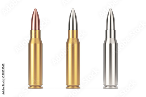 Automatic Rifles 7.62 mm Caliber Metal Bullet. 3d Rendering