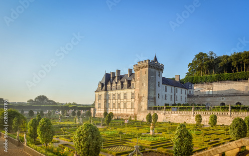 VILLANDRY CASTLE, FRANCE - JULY 07, 2017: The garden illuminated by 2,000 candles at dusk . Nights of a Thousand Lights at Villandry castle, France on July 07, 2017