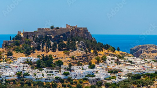 The historic city of Lindos and the Acropolis of Lindos on Rhodes, Greece