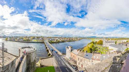Panoramic view on river Shannon and Thomond bridge from Limerick city wall