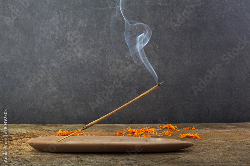 Incense stick and smoke from incense burning. Beautiful smoke. Aromatherapy