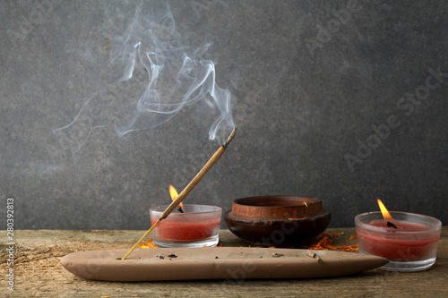 Incense stick and smoke from incense burning. Beautiful smoke. Aromatherapy