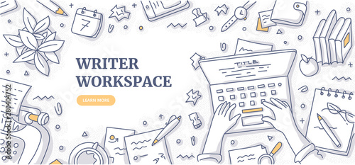 Writer Workspace Doodle Background Concept