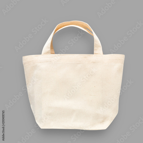 Tote bag canvas white cotton fabric cloth eco shopping sack mockup blank template isolated on grey background (clipping path)