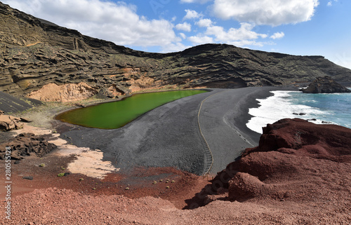 Volcanic green lake ("El charco de los clicos") in Lanzarote, Canary islands, Spain.