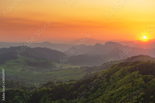 Beautiful sunset in Pieniny Mountains